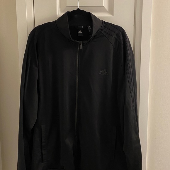 adidas Men's Essentials Warmup 3 Stripes Black on Black Track Jacket - Picture 6 of 12